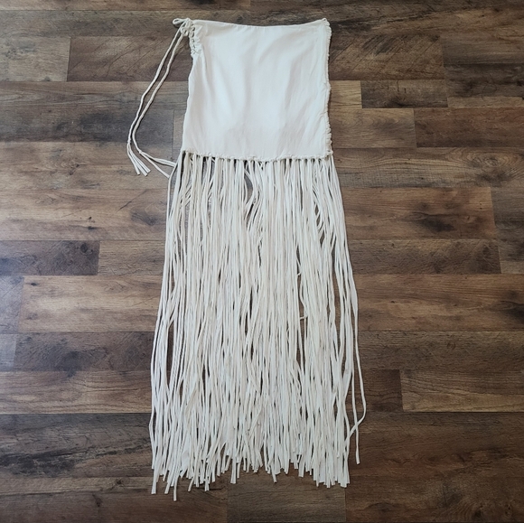Flook the Label Free People White Crochet Macrame Fringe Mini Maxi Skirt Size M. - Picture 14 of 15